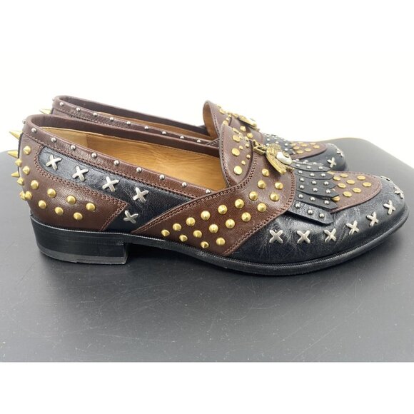 GUCCI Brown Studded Horsebit fringed Leather Loafer dress shoes sz 11.5 GUCCI - Picture 3 of 13